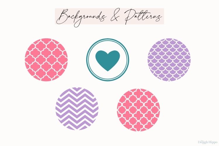display of five round keychain background SVG designs for Cricut on a cream background