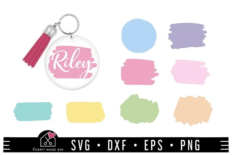 collage of free paint brush stroke SVG designs for making round acrylic Cricut keychains