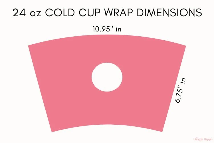 display of 24 oz Starbucks cold cup wrap SVG template dimensions (width - 10.95 inches and height - 6.75 inches)
