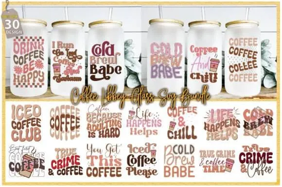 collage of coffee quote designs for Libbey Glass