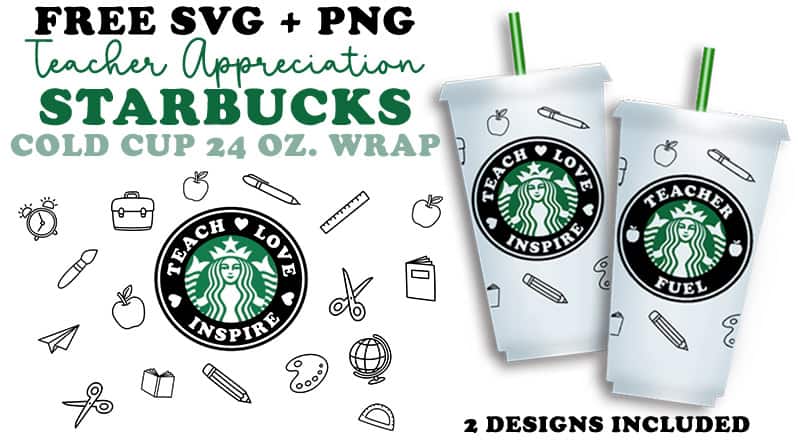 display of free teacher starbucks cup tumbler wrap SVG design for Cricut