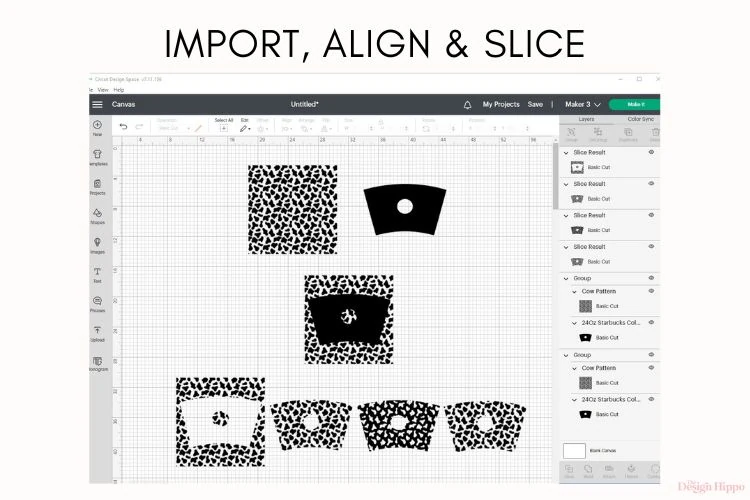 demonstration of making custom cold cup wrap designs in Cricut Design Space using a full wrap template