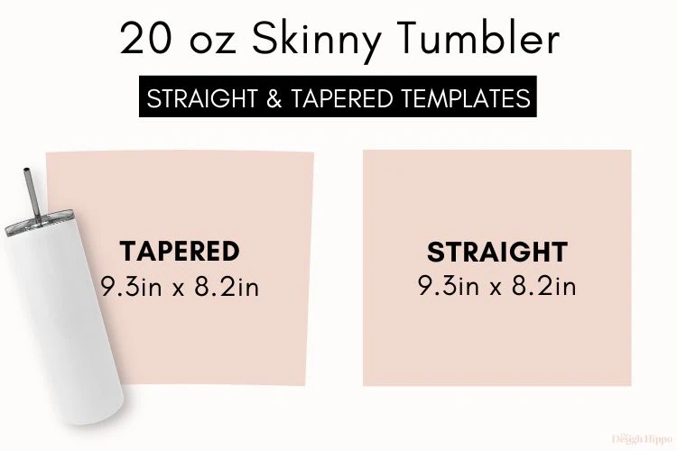 display of 20 oz skinny tumbler template SVG images for straight and tapered tumblers