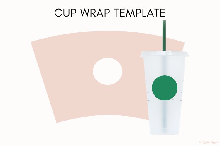 display of cup wrap template along with a blank 24 oz Starbucks venti cold cup