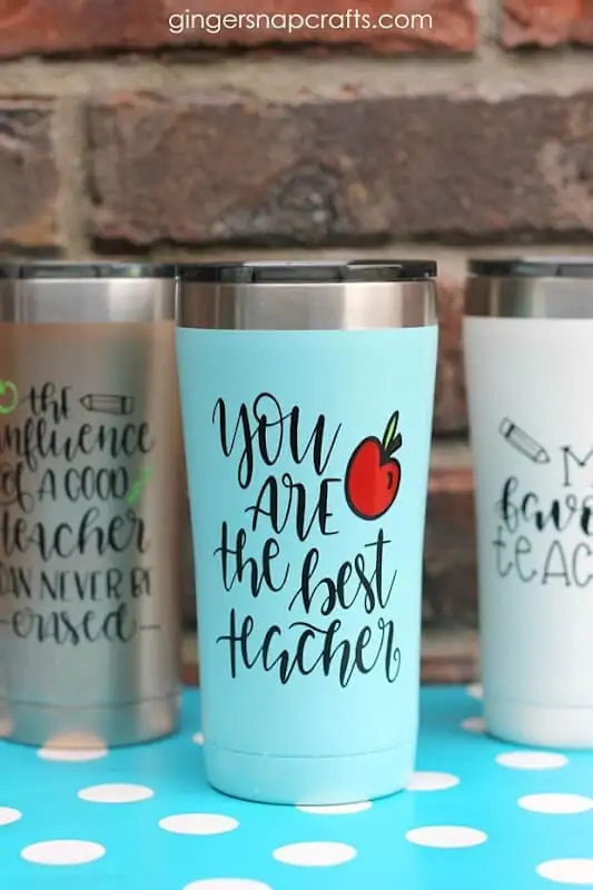 display of teacher tumbler ideas for Cricut cutting machines