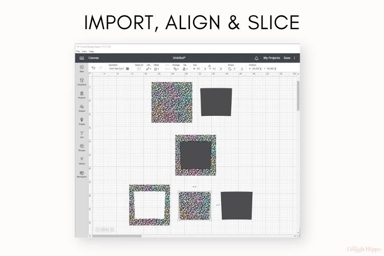 demonstration of using tumbler templates in Cricut Design Space, with the text "import, align & slice"