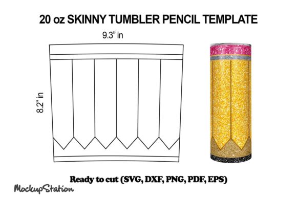 display of pencil tumbler template SVG for 20 oz skinny tapered tumblers