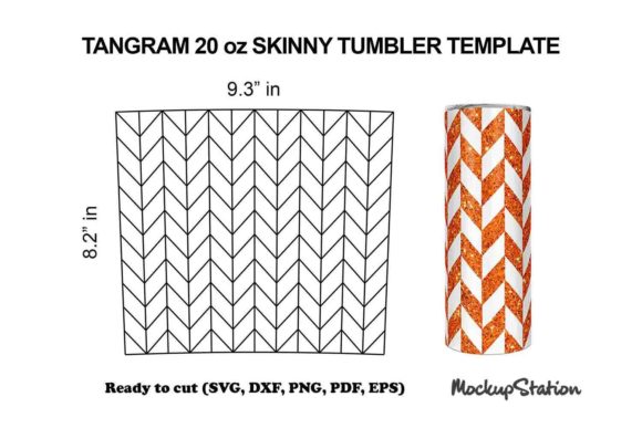 display of tangram tumbler template SVG design for 20 oz skinny tumblers