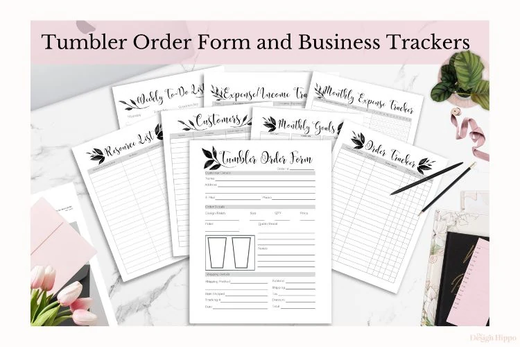 display of tumbler order form templates for Cricut business owners