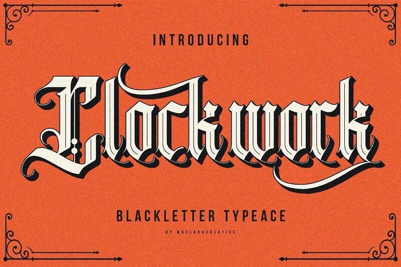 display of the best handwritten old english calligraphy font, clockwork blackletter typeface