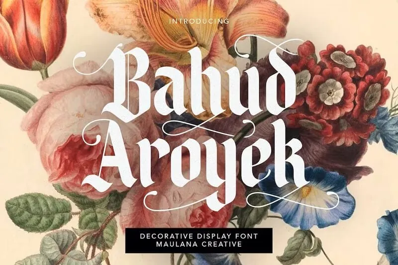 best old english calligraphy font with swirly alternates, bahud aroyek