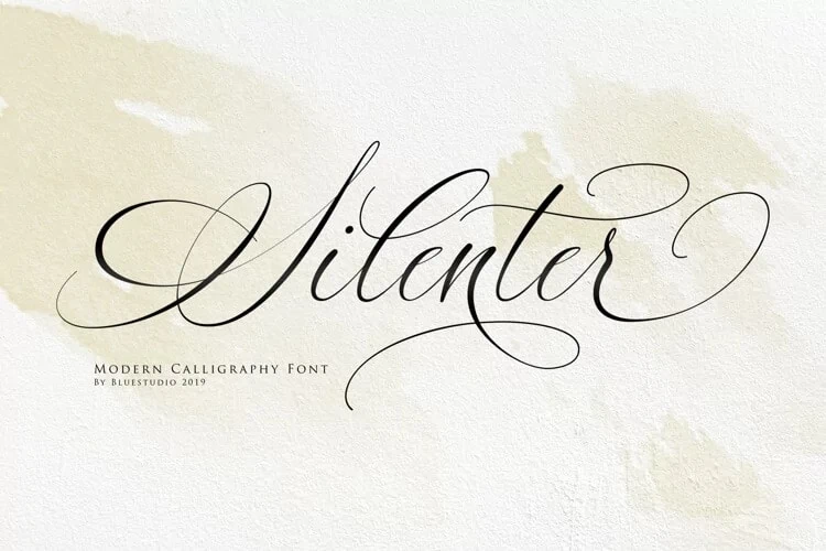 display of a fancy modern calligraphy font, Silenter