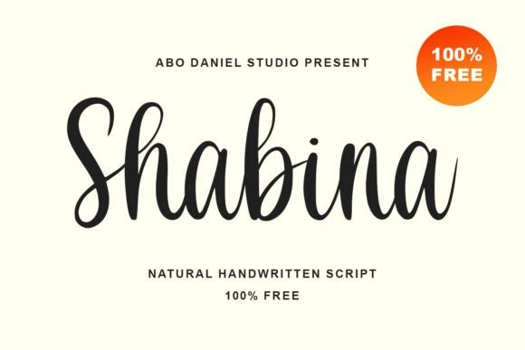 display of Shabina font, a free handwritten script font for commercial use.