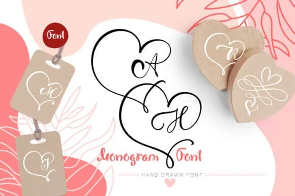 display of Heart Monogram font, a cute monogram font