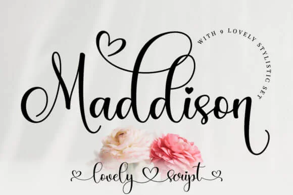 display of Maddison font, a lovely script and the best cricut font for names