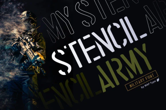 display of the Stencil Army font, a smooth stencil font