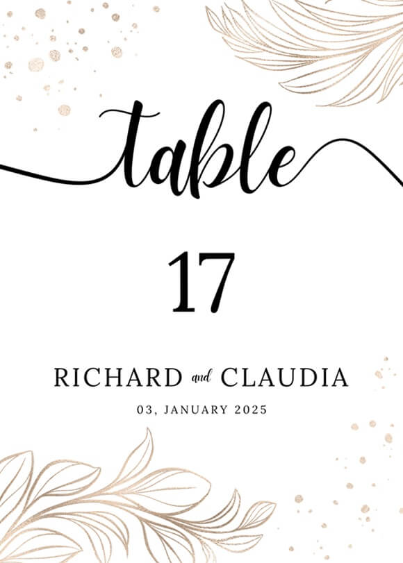 display of a wedding table number card design
