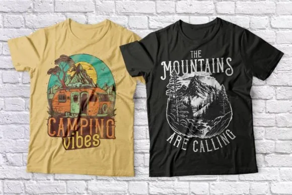 display of vintage t-shirt designs made with Forest Camp