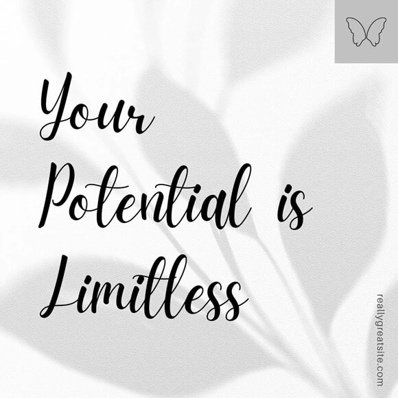 "Your Potential is Limitless" quote on a white floral background, designed using Daydream calligraphy font on Canva