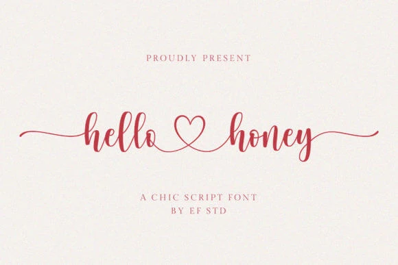 display of the Hello Honey font, a beautiful script handwriting font for Weddings