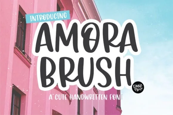 display of the Amora Brush, a cute handwriting font