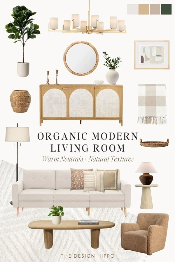 Modern earthy living room with organic textures