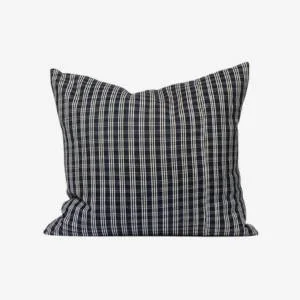 Black and gray check pattern throw pillow