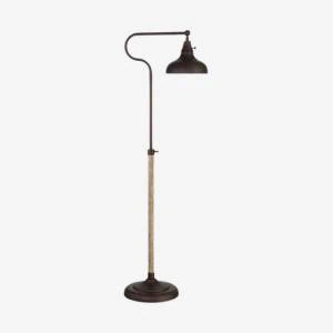 Black metal farmhouse floor lamp with wood accent post