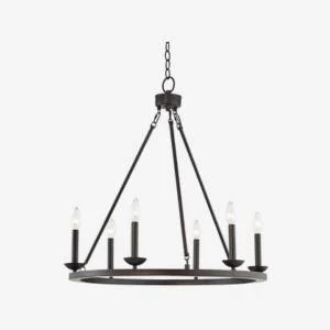 Black metal six-light modern farmhouse chandelier