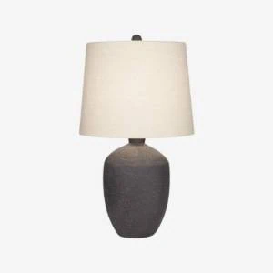 Textured gray ceramic table lamp with white shade