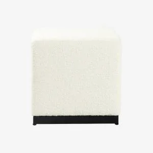 White upholstered ottoman pouf with black trim detail