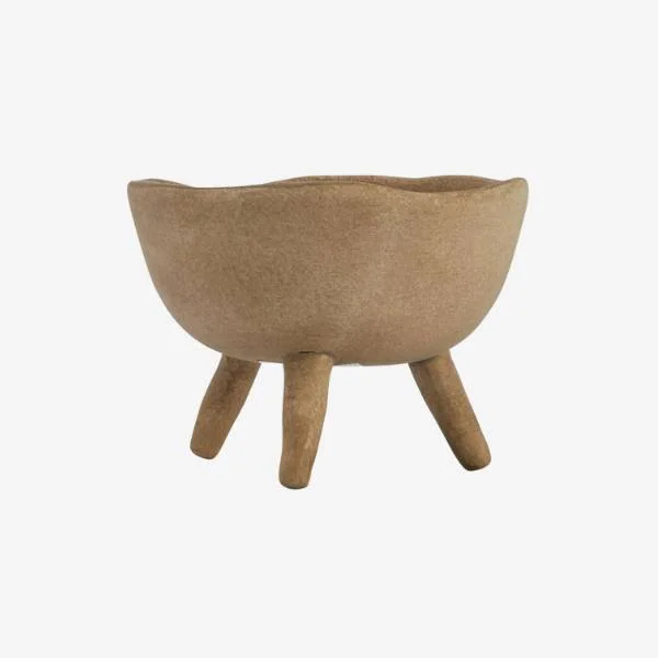 Natural clay planter bowl with three legs