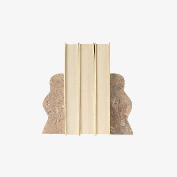 Pair of natural stone bookends with scalloped design