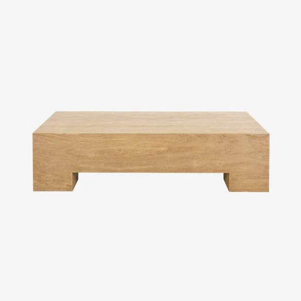 Minimalist wooden coffee table with thick geometric base