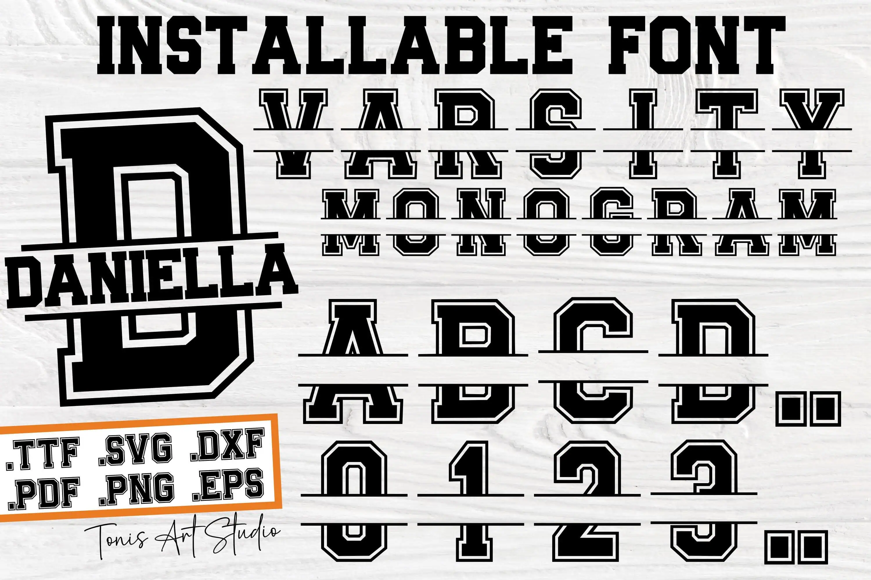 Varsity Monogram font preview from Creative Fabrica