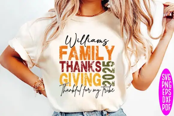 cream t-shirt with a custom family name Thanksgiving design