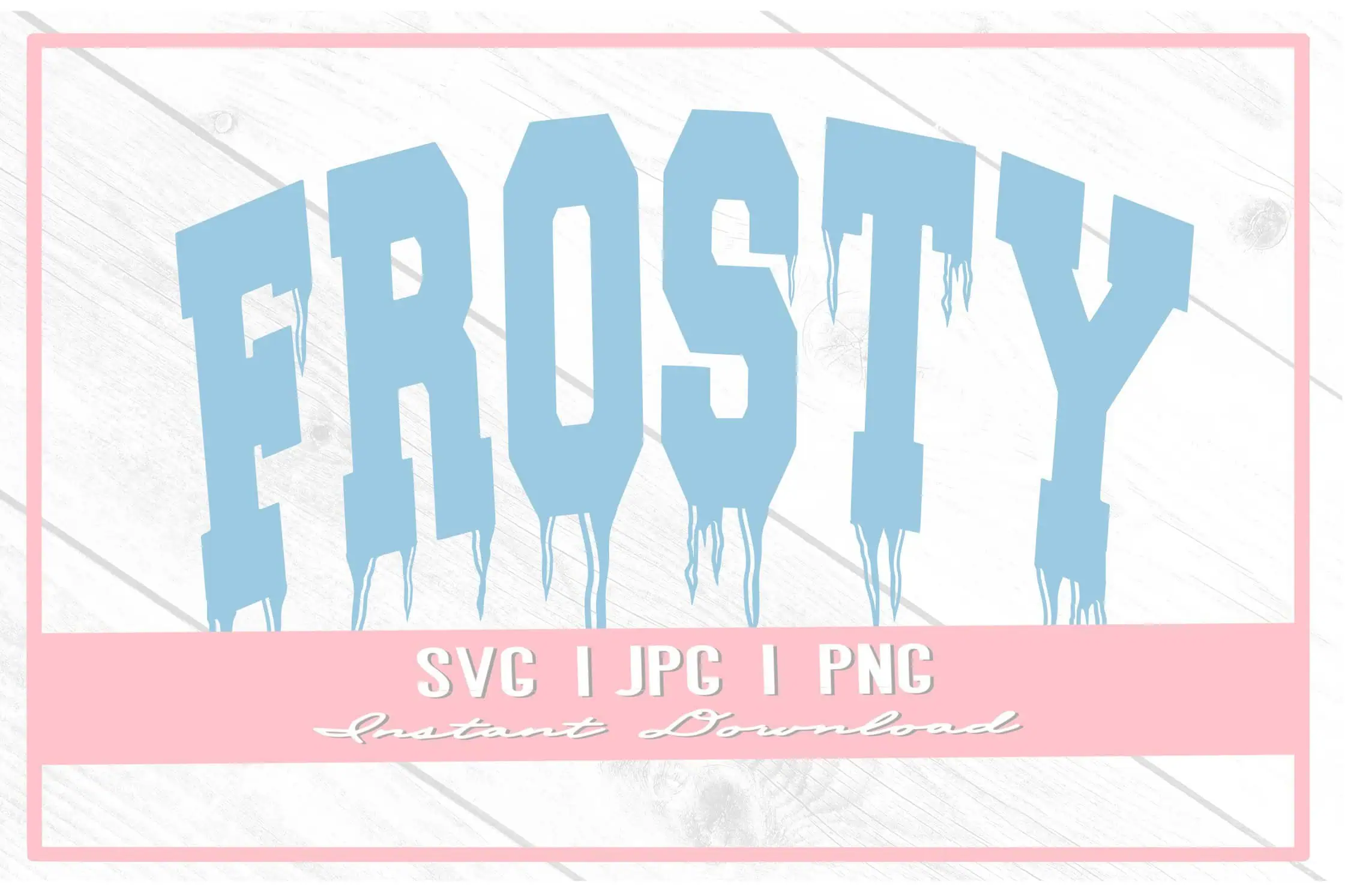light blue varsity letters that spell FROSTY with icicles dripping from them