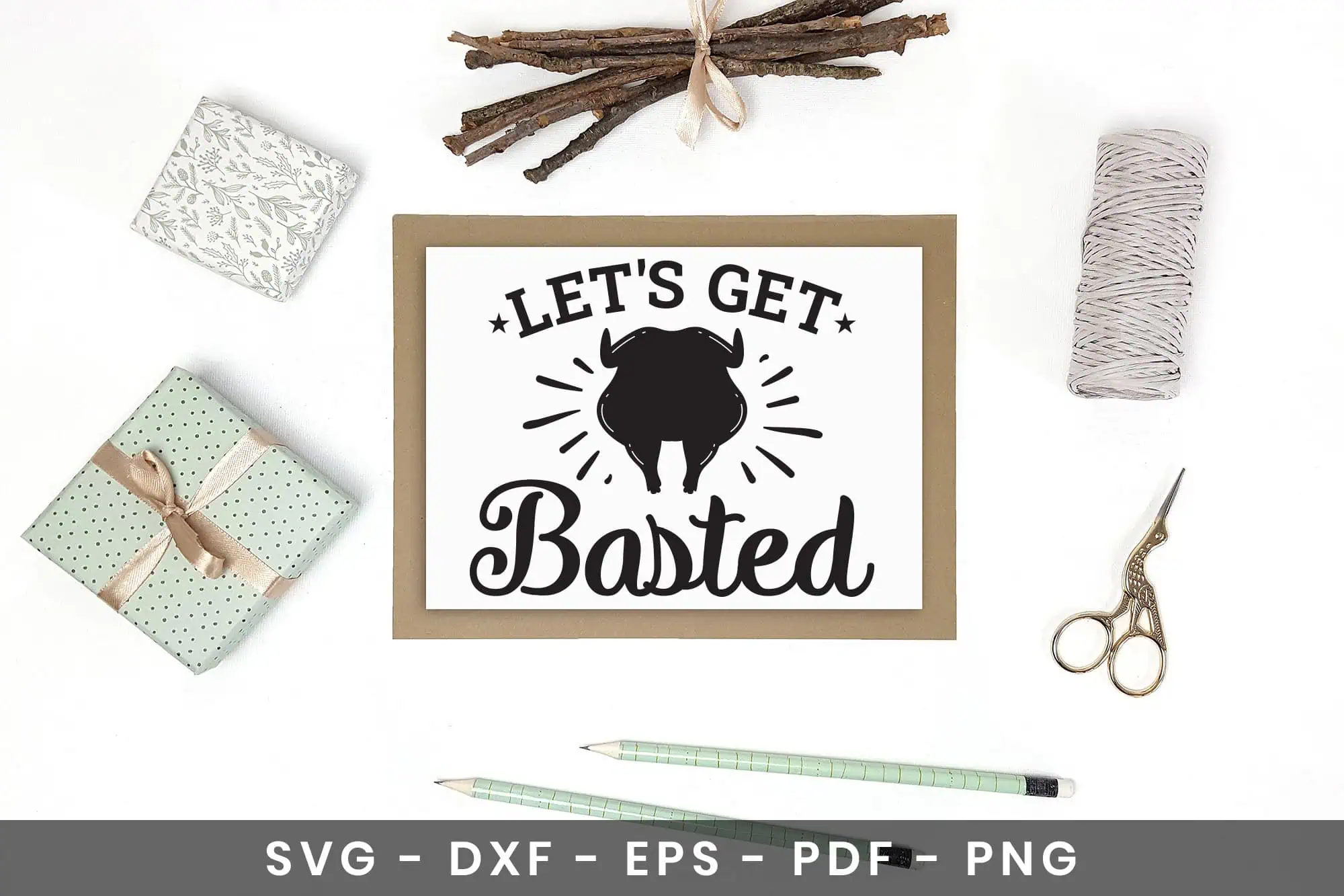 framed Let's Get Basted Thanksgiving design with a turkey
