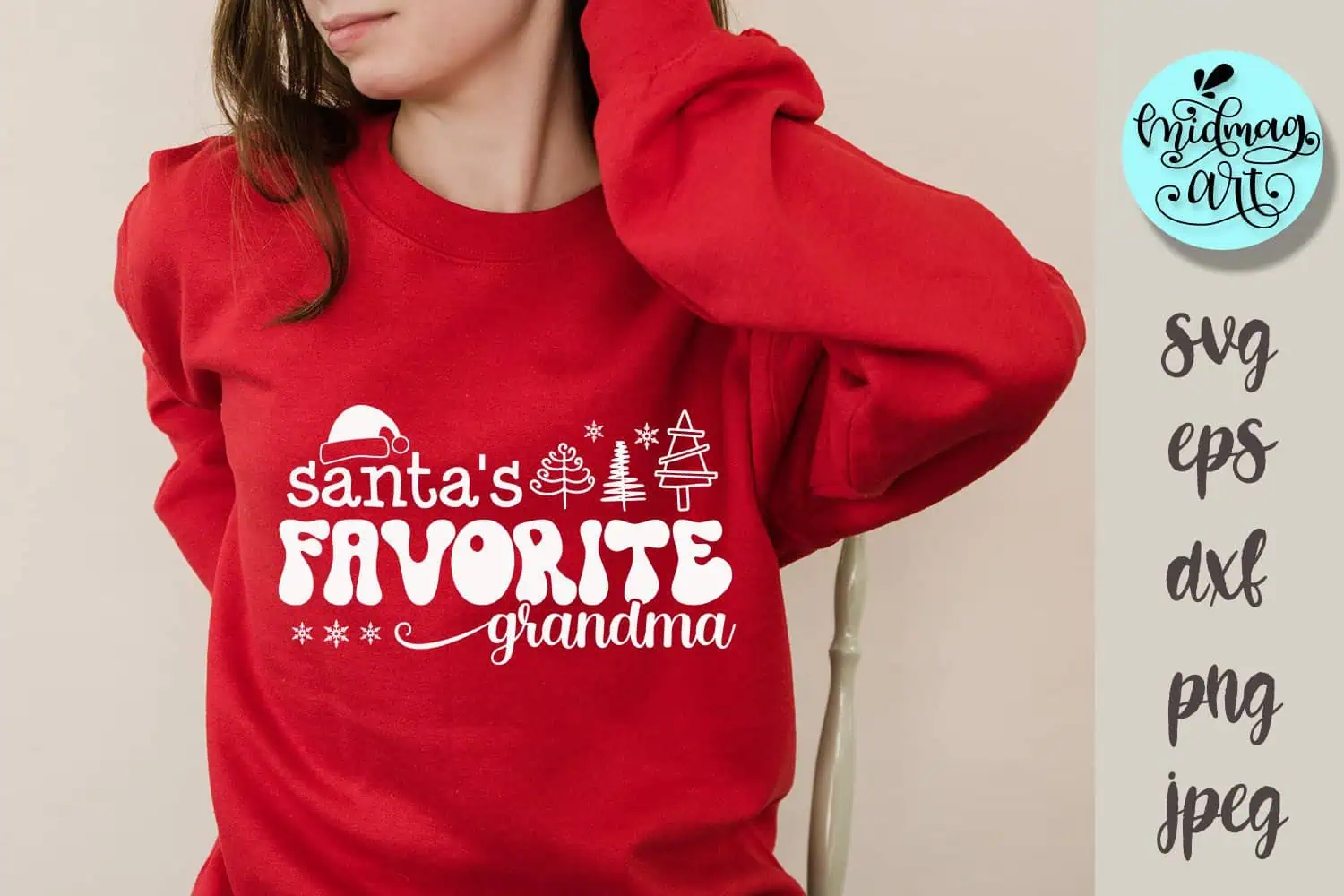 red sweatshirt that says Santa's Favorite Grandma in white