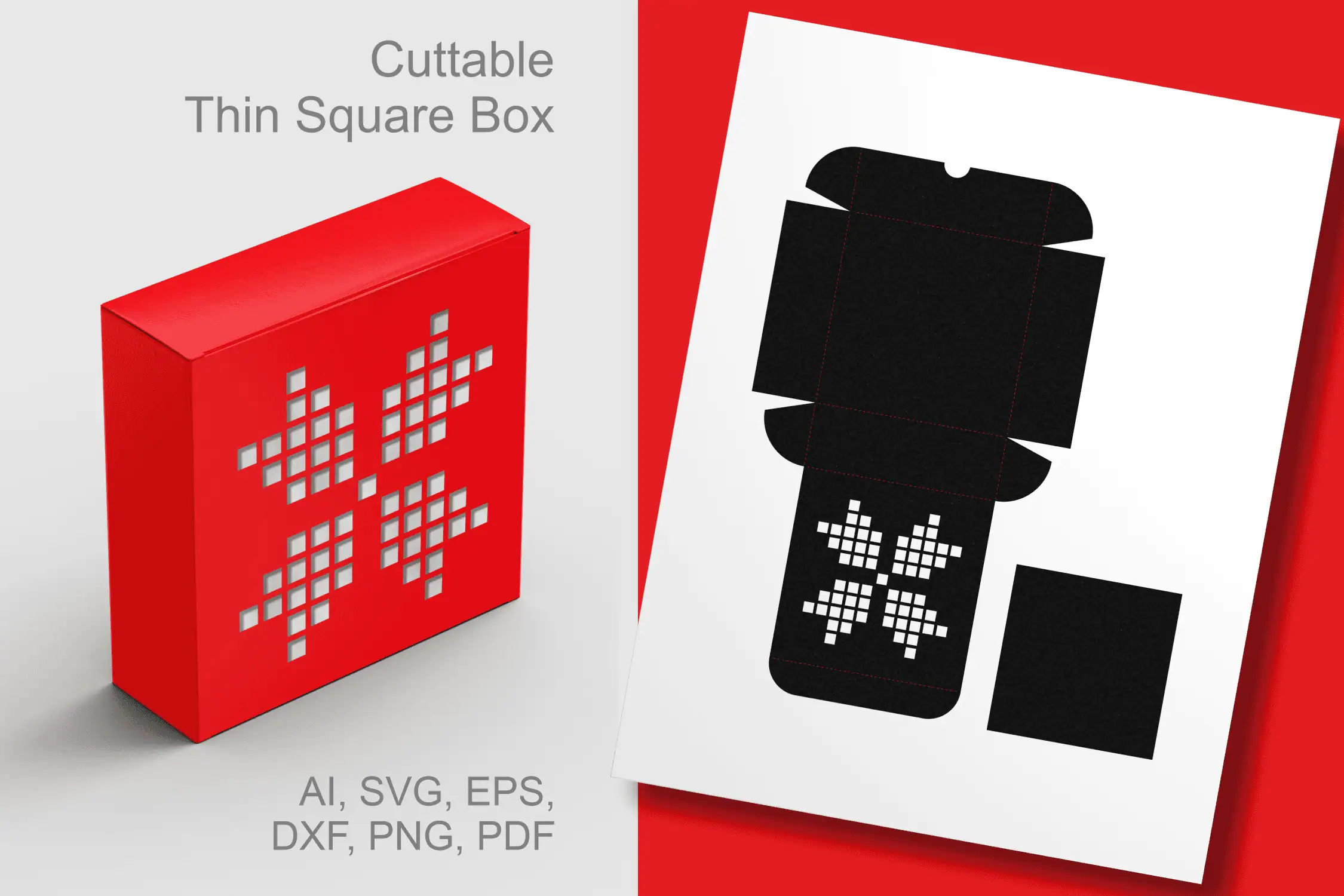 red square favor box with a snowflake pattern cut into the lid