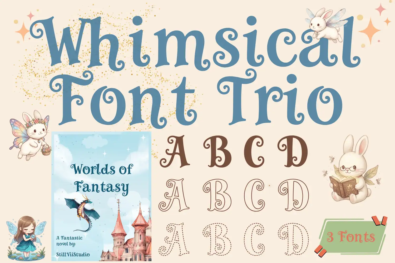 Whimsical Font Trio font preview from Creative Fabrica