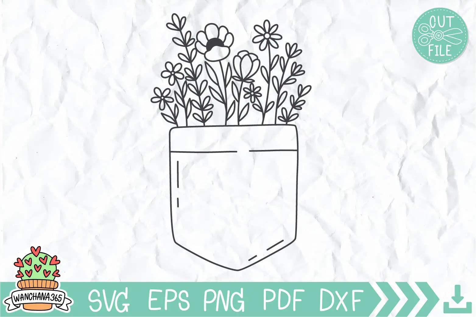 line drawing of wildflowers growing out of a shirt pocket