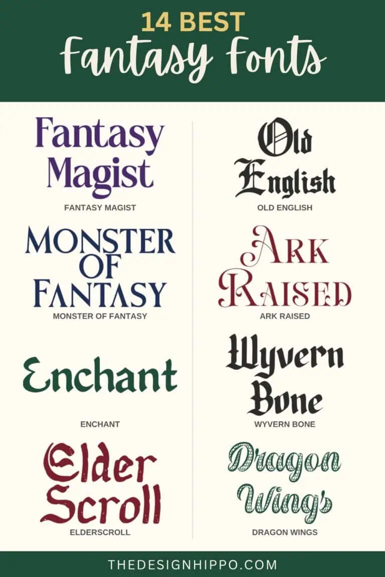 14 best fantasy fonts for Cricut: Fantasy Magist, Old English, Monster of Fantasy, Ark Raised, Enchant, Wyvern Bone, Elderscroll and Dragon Wings
